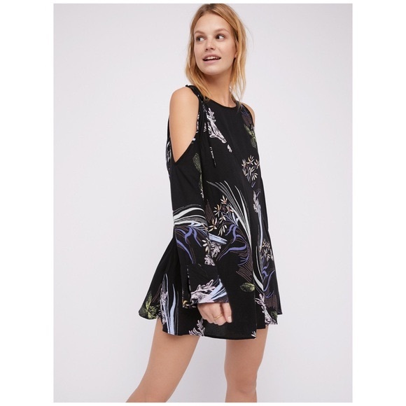 Free People Cold Shoulder Black Mini Dress - Picture 2 of 7